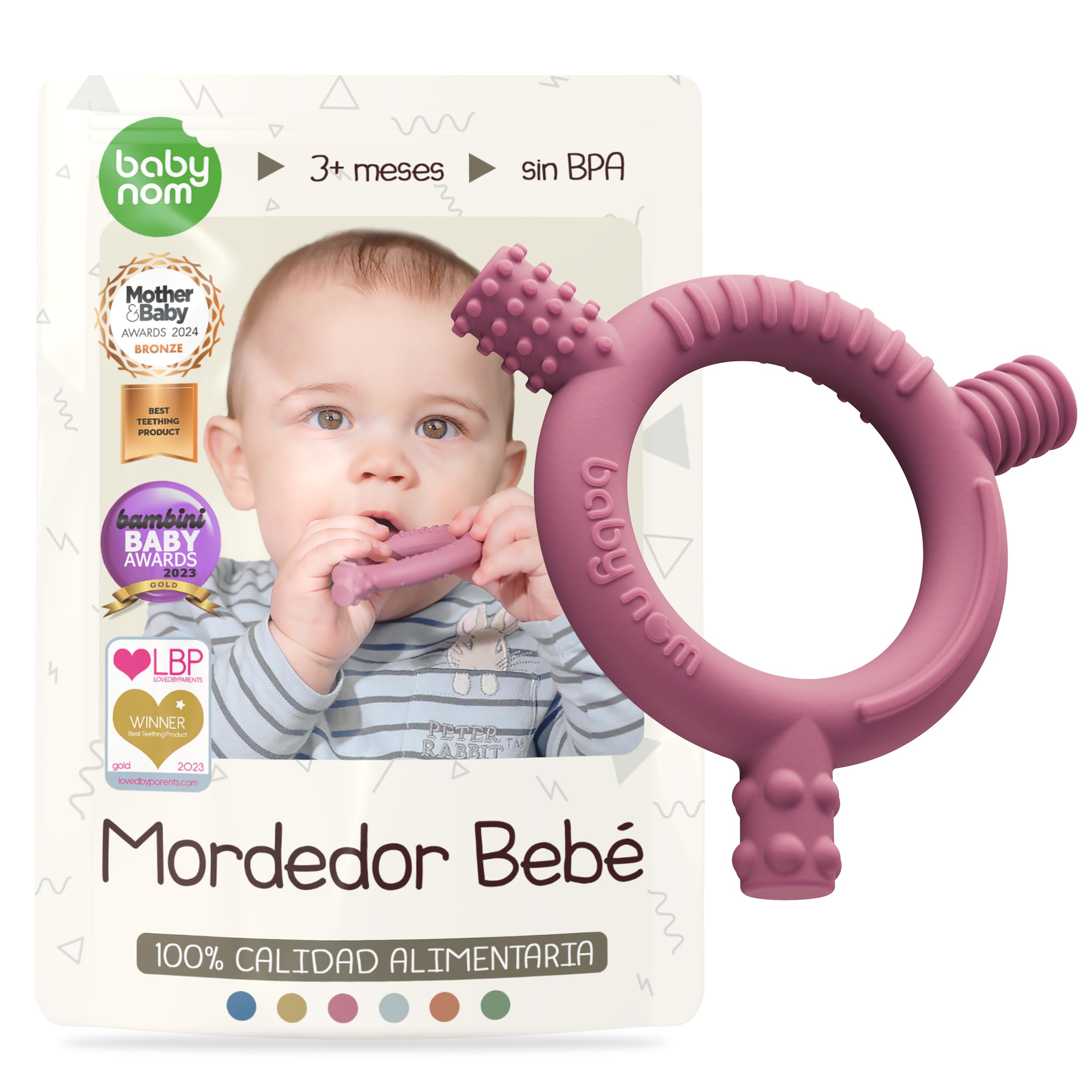 Baby Nom ® Mordedor Bebe 3 Meses o Más - 100% Silicona Alimentaria Mordedor Bebe para El Alivio de Las Encías y El Desarrollo Sensorial