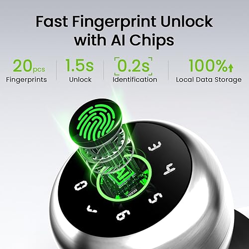 Miniatura 3 de GHome Smart Cerradura de puerta de huellas dactilares, perilla de puerta inteligente 4 en 1 con teclado, control de aplicación, bloqueo automático,