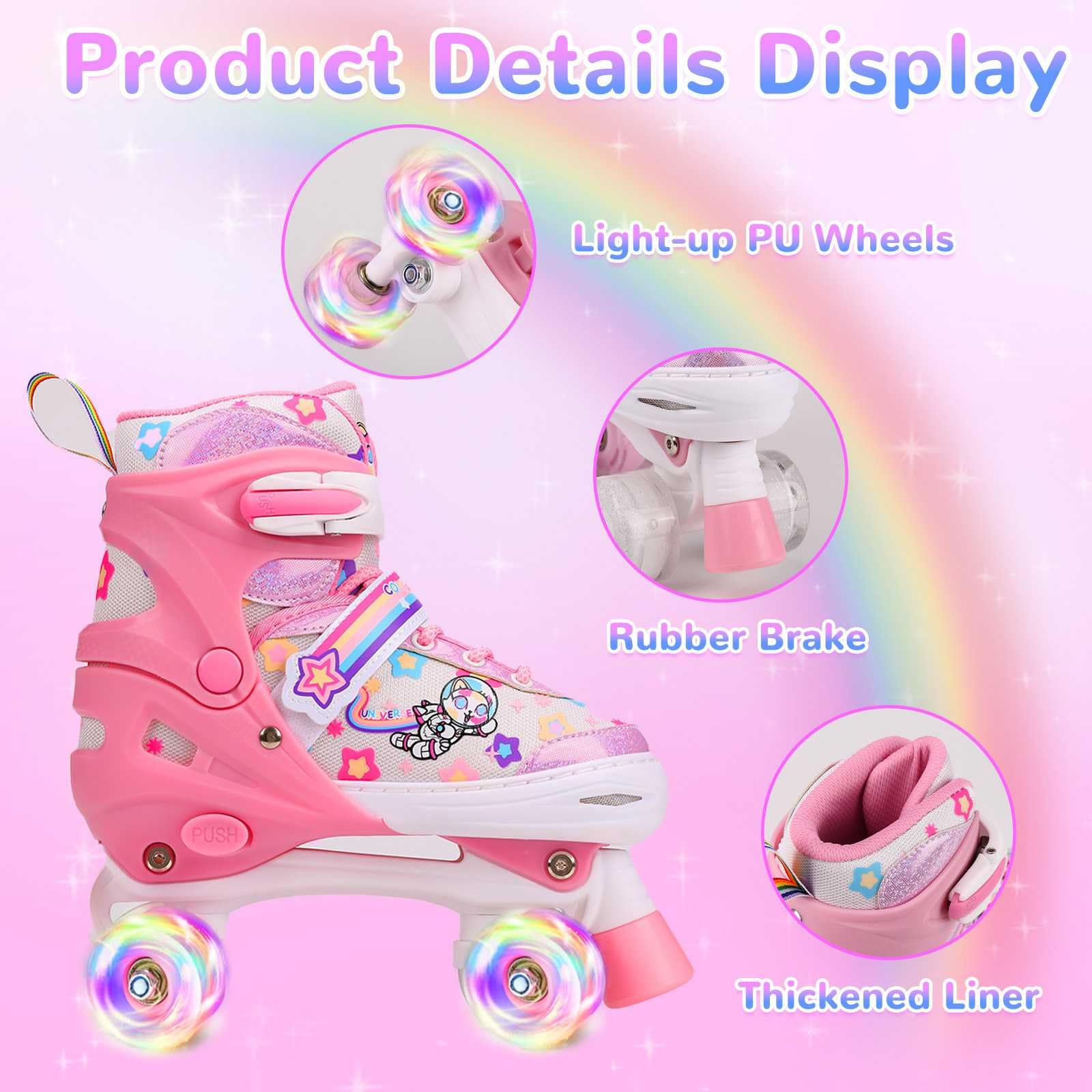 Pattini a Rotelle Bambina Regolabili Pattini A Rotelle per Bambini Pattini Quad con Ruote Luminose 4 misure regolabili per Ragazze, Ragazzi e Principianti
