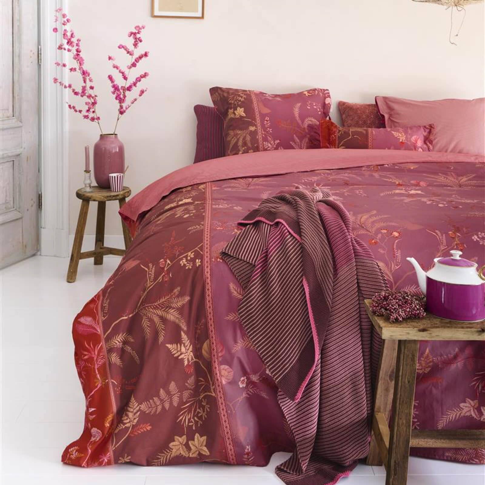 Pip Studio Bettwäsche Isola Pink Beige Perkal Pflanzen Farne Palmen Blumen Blüten Figuren Pferd, Größe:135 cm x 200 cm