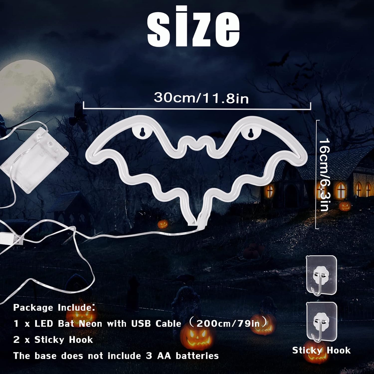 Halloween Bat Neon Sign, Halloween Decoration LED Bat Neon Light Sign for Wall Decor, Bat Shape Lamp with Battery or USB Powered for Halloween Party,Bar,Room Décor,Kids