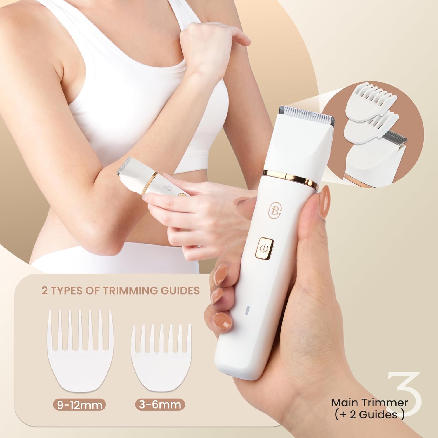 Bella Ciao 10-Piece Electric Trimmer Set for Women, Body and Bikini Hair Trimmer with Ceramic Blade, Ear and Nose Hair Remover, Detail Heads, Comb Guides, Charging Dock and USB Cable