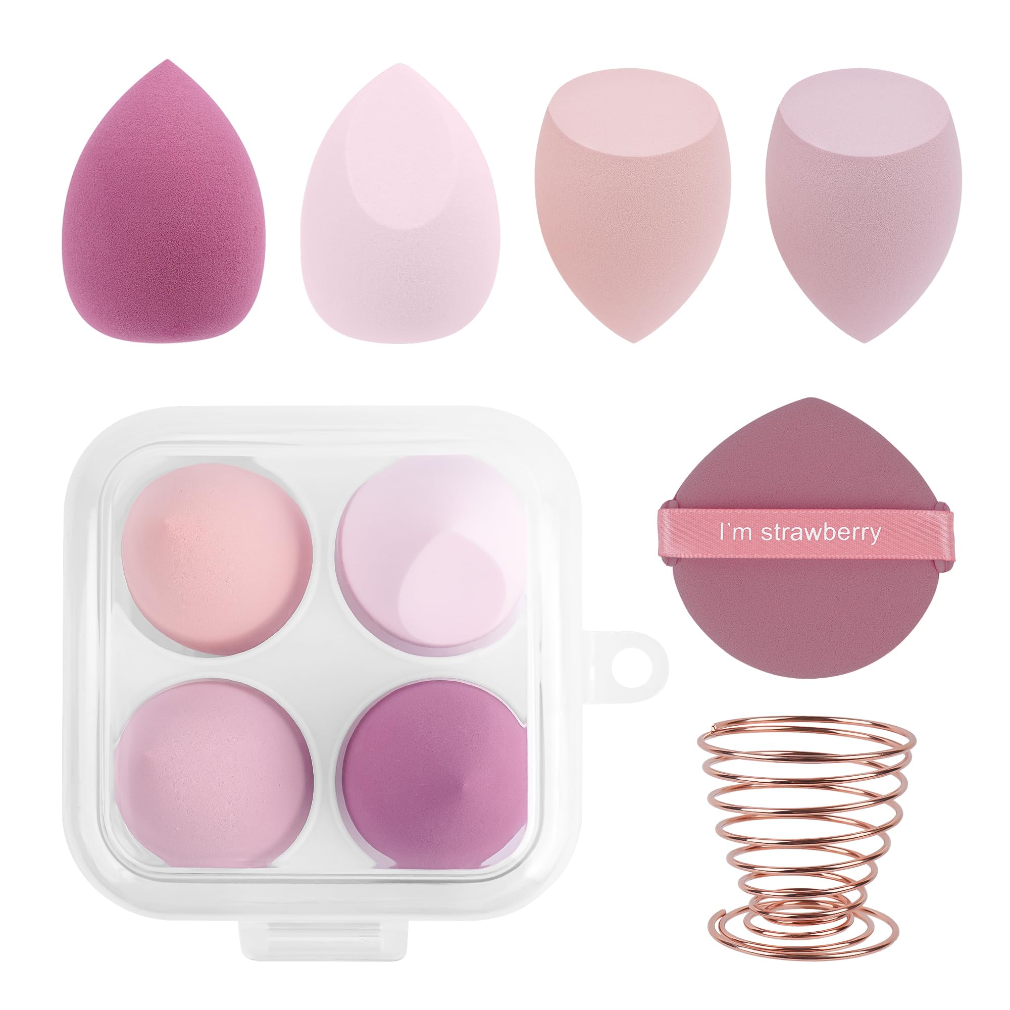 Lot de 4 Éponges de Maquillage Multicolores avec Boîte de Rangement