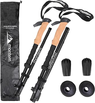 Montem Ultra Strong Collapsible Trekking Poles Ultra Durable, Weather-Resistant, Adjustable Folding Hiking & Walking Sticks for Men, Women & Seniors One Pair - 2 Poles