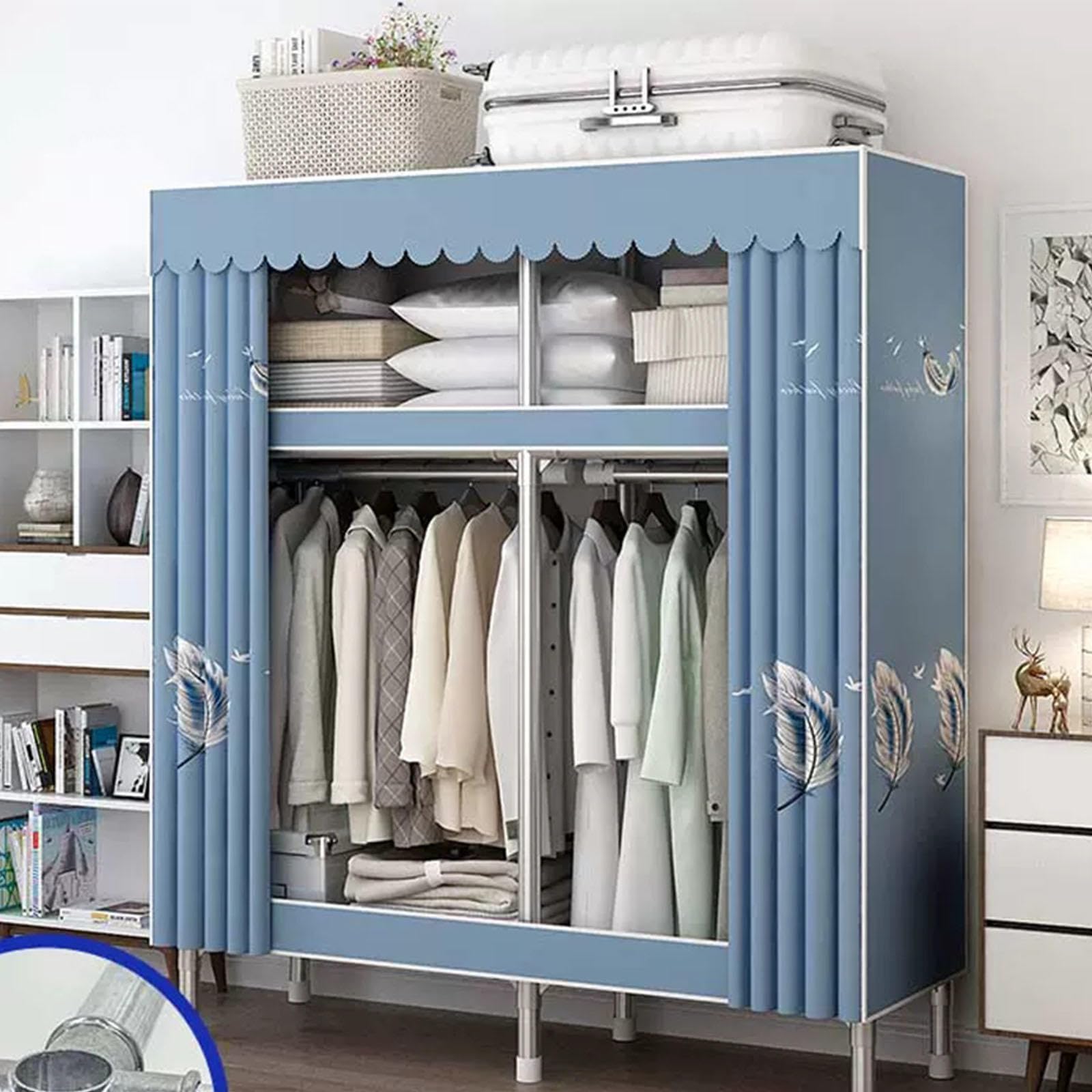 Leinwand-Kleiderschrank, tragbarer Kleiderschrank mit Kleiderstange, Stoff-Kleiderschrank für Schlafzimmer, Aufbewahrungsorganisator für Kleiderschränke,E-120x45x166cm