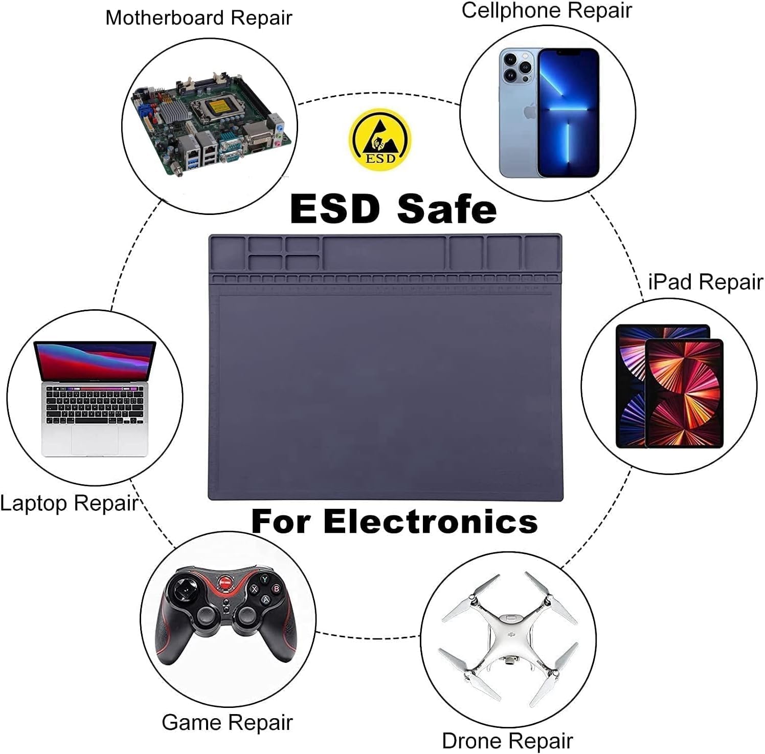 HPFIX Anti-Statik-Matte für Elektronik, Premium hitzebeständige ESD sichere Lötmatte mit ESD-Armband und Erdungskabel für Computer, Laptop, Handy und iPad Reparaturen