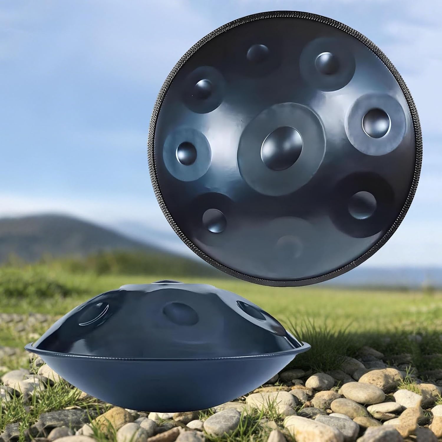 440Hz 432Hz Steel Handpan Drum - 9/10/12 Notes D Minor Handpan Drum Instrument, Concert Grade Percussion Instrument For Adults With Carry Bag, Stand, Mallets(E,440HZ/9Note)