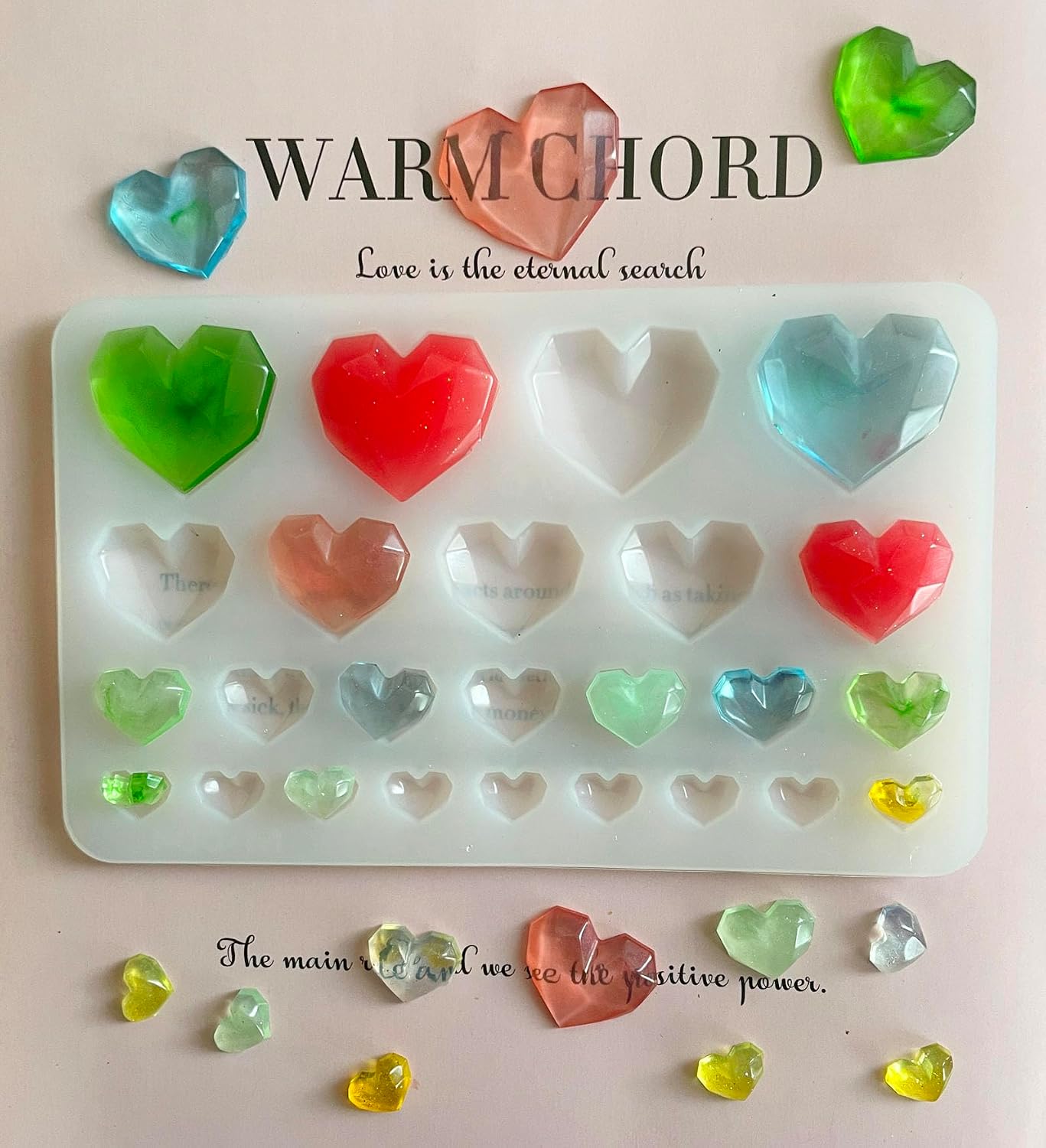 Szecl 2Pcs 25 Grid Diamond Heart Silicone Mold Mixed Size 0.59-1.34 inch Faceted Heart Shape Epoxy Resin Mold Keychain Pendant Casting Crystal Mirror DIY Craft Jewelry Necklace Beads Charms Making