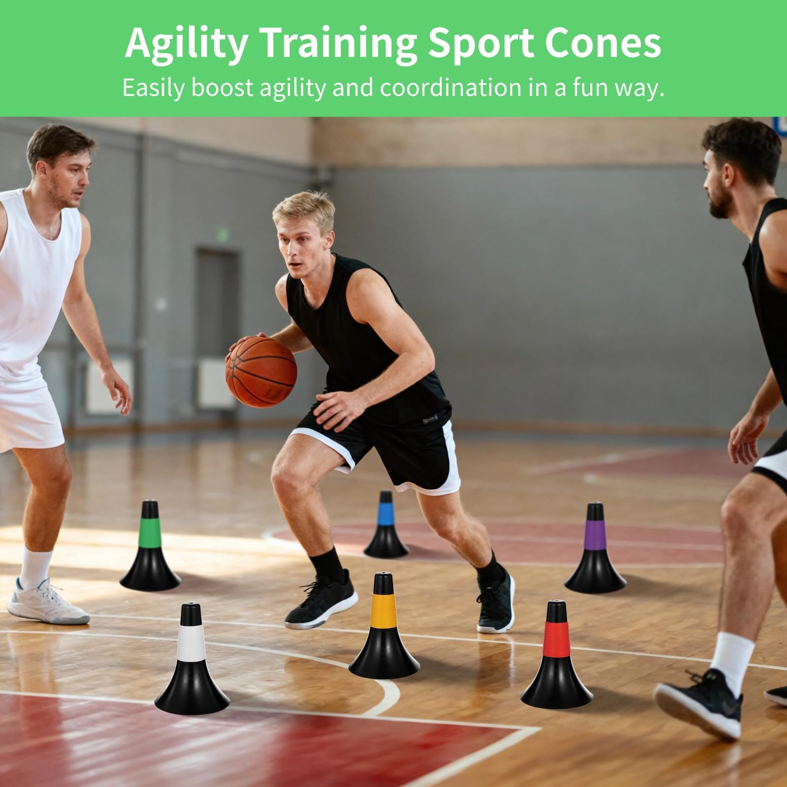 PONDON 9.4 Conos de entrenamiento deportivo de plástico, 12 conos de fútbol con bolsa de transporte, conos marcadores apilables para fútbol, baloncesto, entrenamiento de perros, ejercicios de