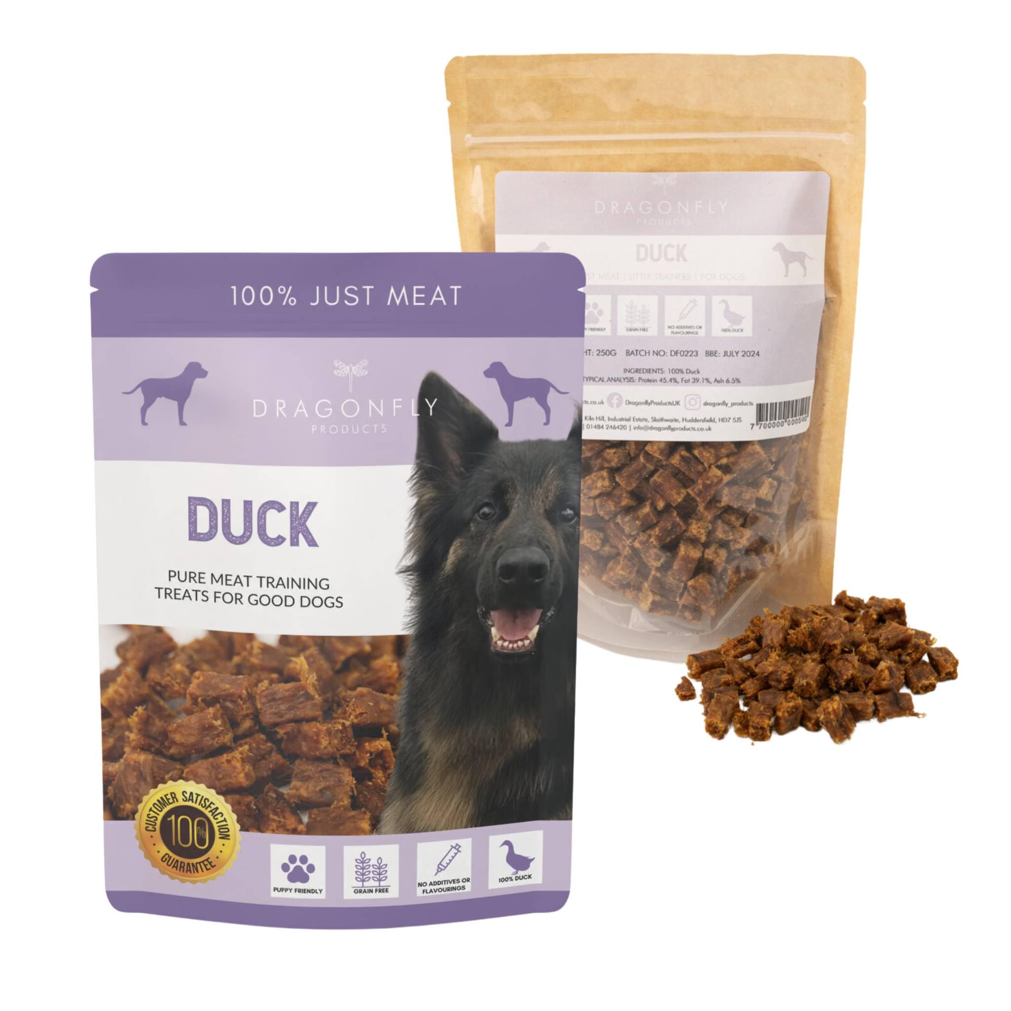 Dragonfly Products Grain Free Puppy & Adult Dog Training Treats - 100% Pure Meat - Healthy Low Fat Dog Treats - 250g (Duck) - Image 3
