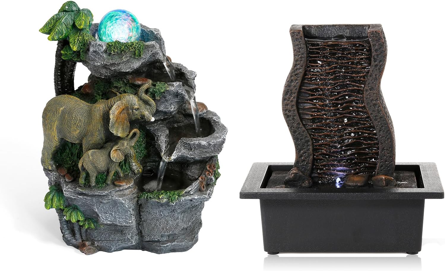 Dyna-Living 2pcs Tabletop Fountain Indoor Waterfall Fountain with LED Light Best Home Gifts for Friends or Family