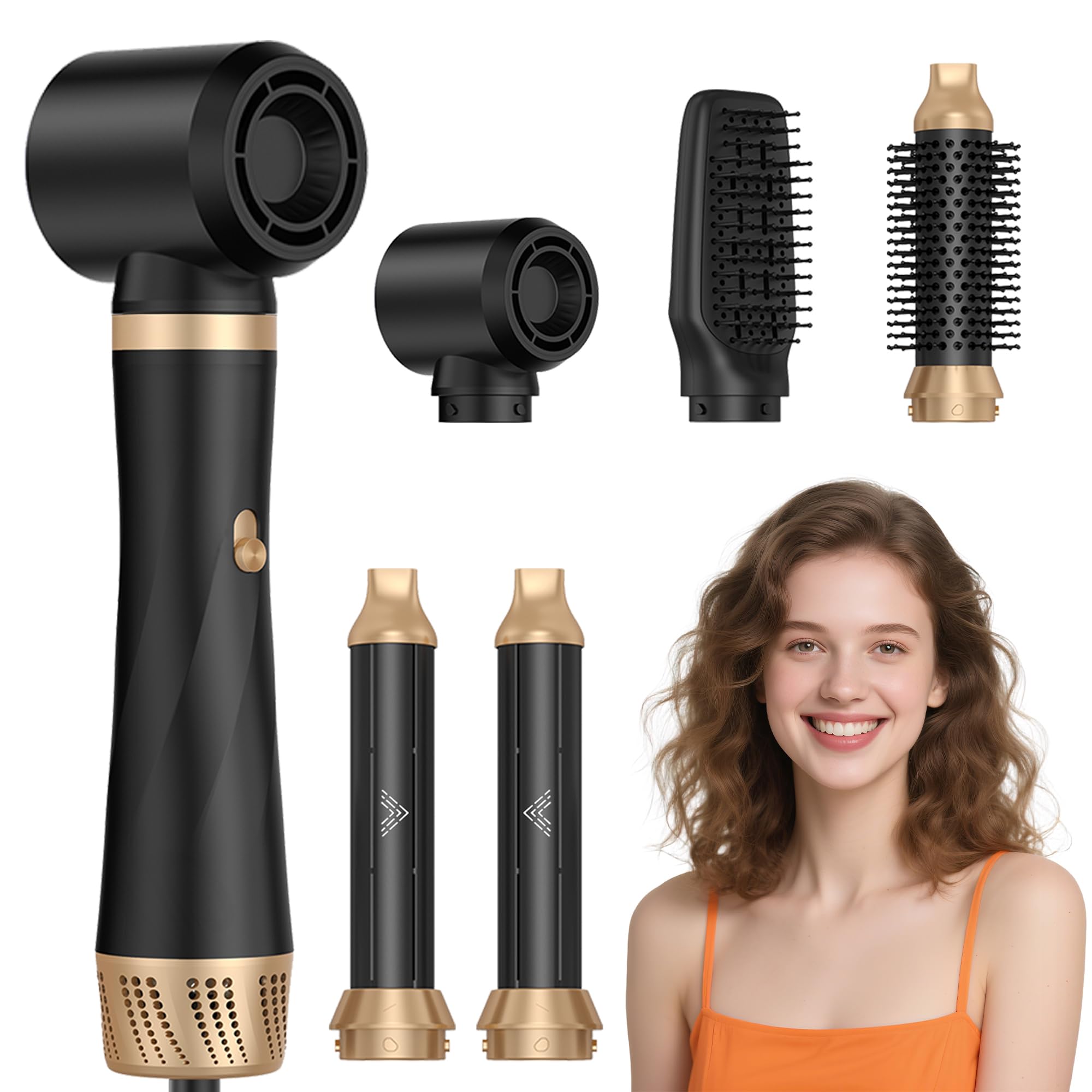 Hairstyler 5 w 1, [110 000 U/min] Zestaw do stylizacji włosów i dmuchanej szczotki, [350g] Haarstyler Multistyler do delikatnego kręcenia i prostowania, Föhnbürste zestaw do codziennej stylizacji | Szczotka do włosów High-Speed z technologią jonową, 350 g