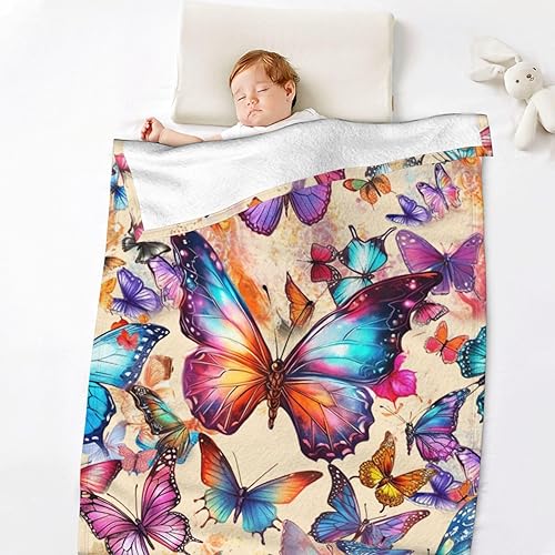 Miniatura 6 de CaomeiWu Manta de mariposa, 60 x 50 pulgadas, franela con temática de mariposas lindas y coloridas, manta suave para siesta en el hogar, oficina,