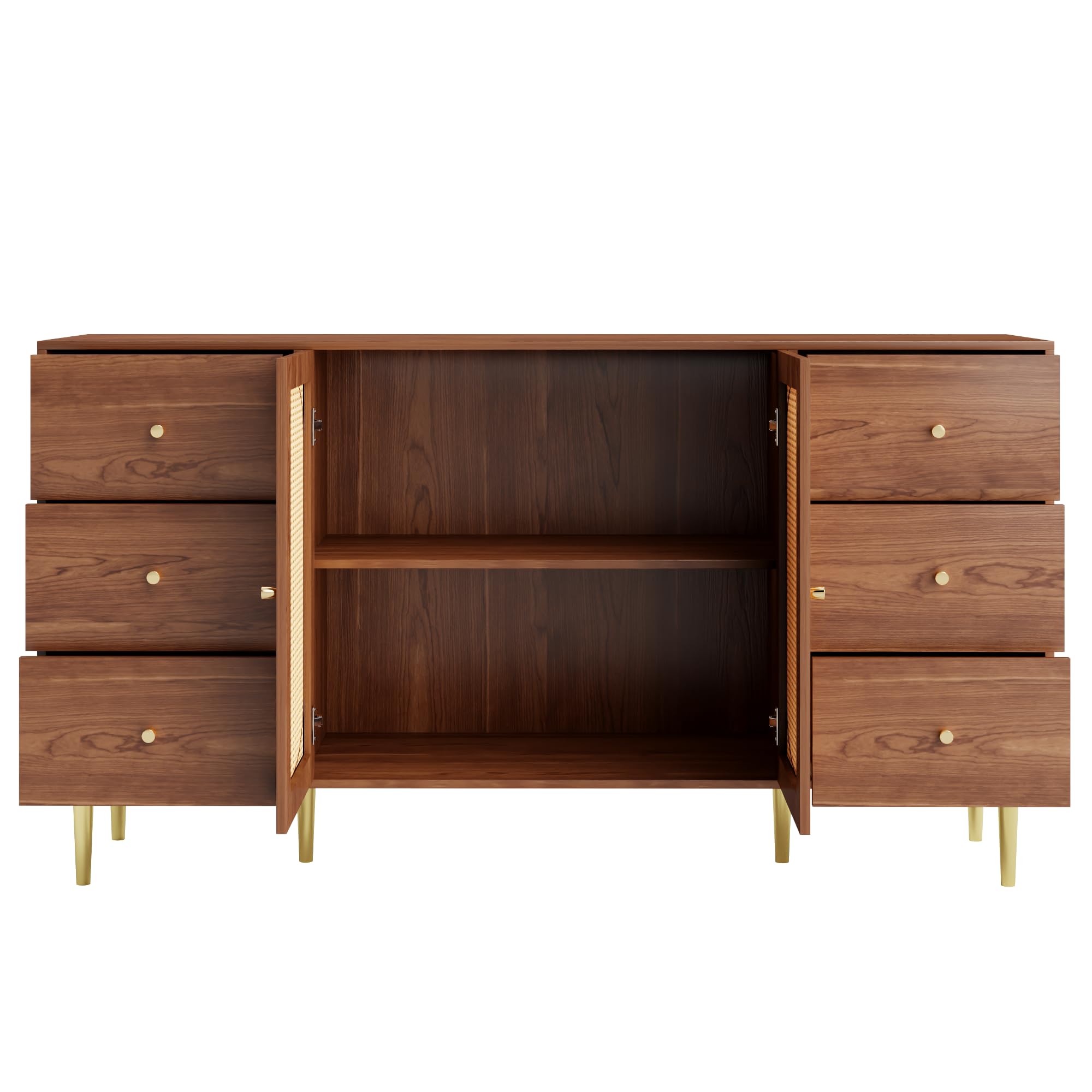 Lexiou Aparador de ratán con cajón, armario de madera independiente, cocina, hogar, salón, marrón, 160 x 40 x 90 cm