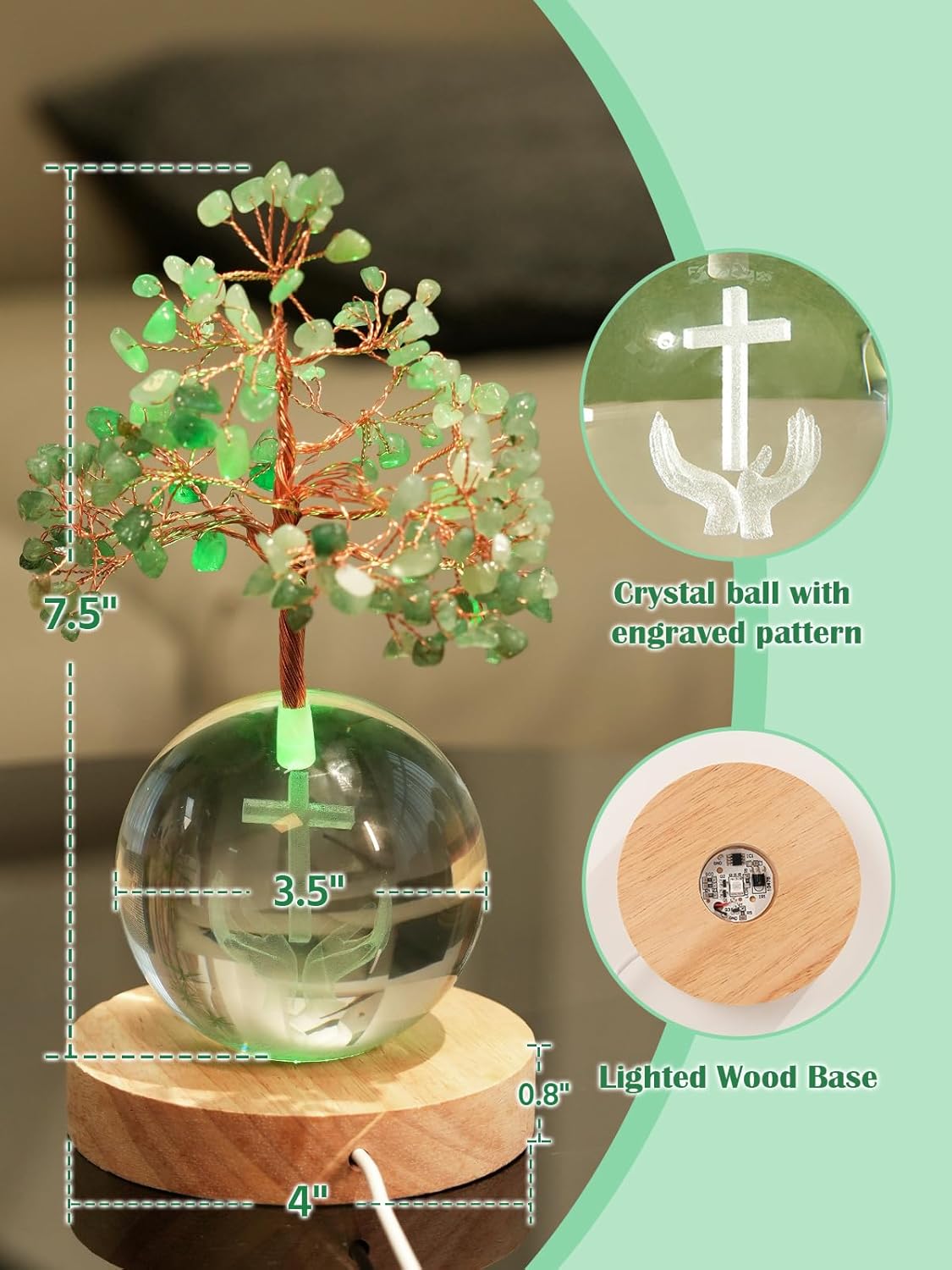 Crystal Tree of Life for Positive Energy, Chakra Healing Tree with Remote Control Multicolor Night Light for Home Decor, Office Desk Decor, Religious Gifts for Women Men (Cross & Hands)