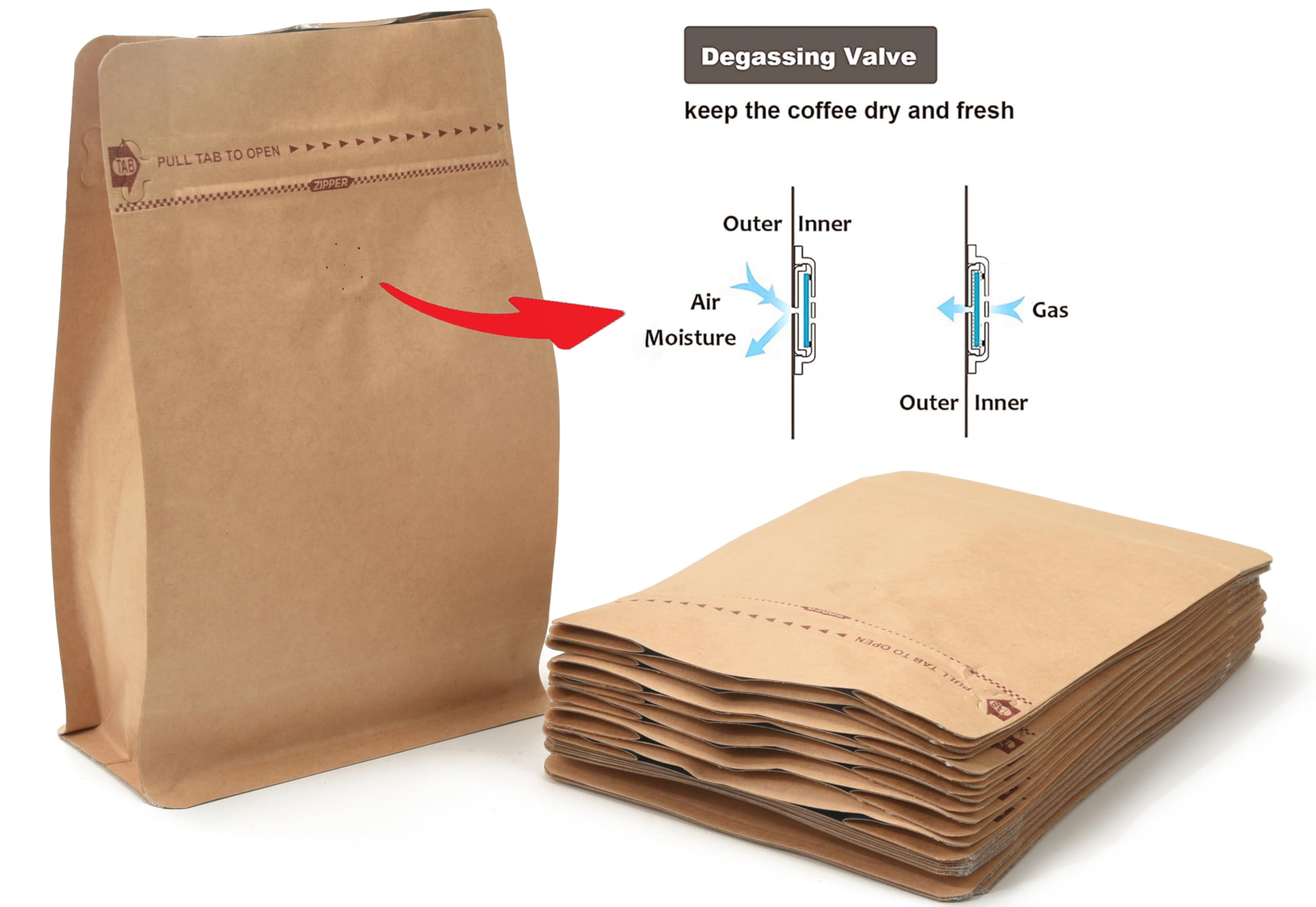 25 Pack 4oz Kraft Coffee Bags - Stand Up Pouches With One Way Valve