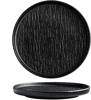 NNYCC Juego de Platos Juegos de vajilla Juego de vajilla Negro Estilo japonés Glaseado de Piedra Sin arañazos Clásico Negro Y Blanco Apto para microondas Apto para lavavajillas,Negro,8in Disc x4