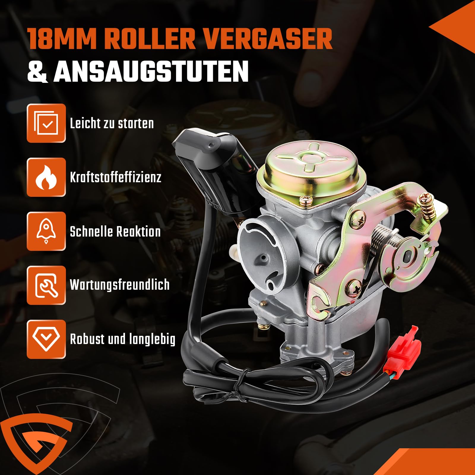 GEARMONSTER 18mm Roller Vergaser Vergaser und Ansaugstutzen für Rex RS 400/RS 450/RS 460/GY6 50cc/GY6 60cc Inkl. E-Choke
