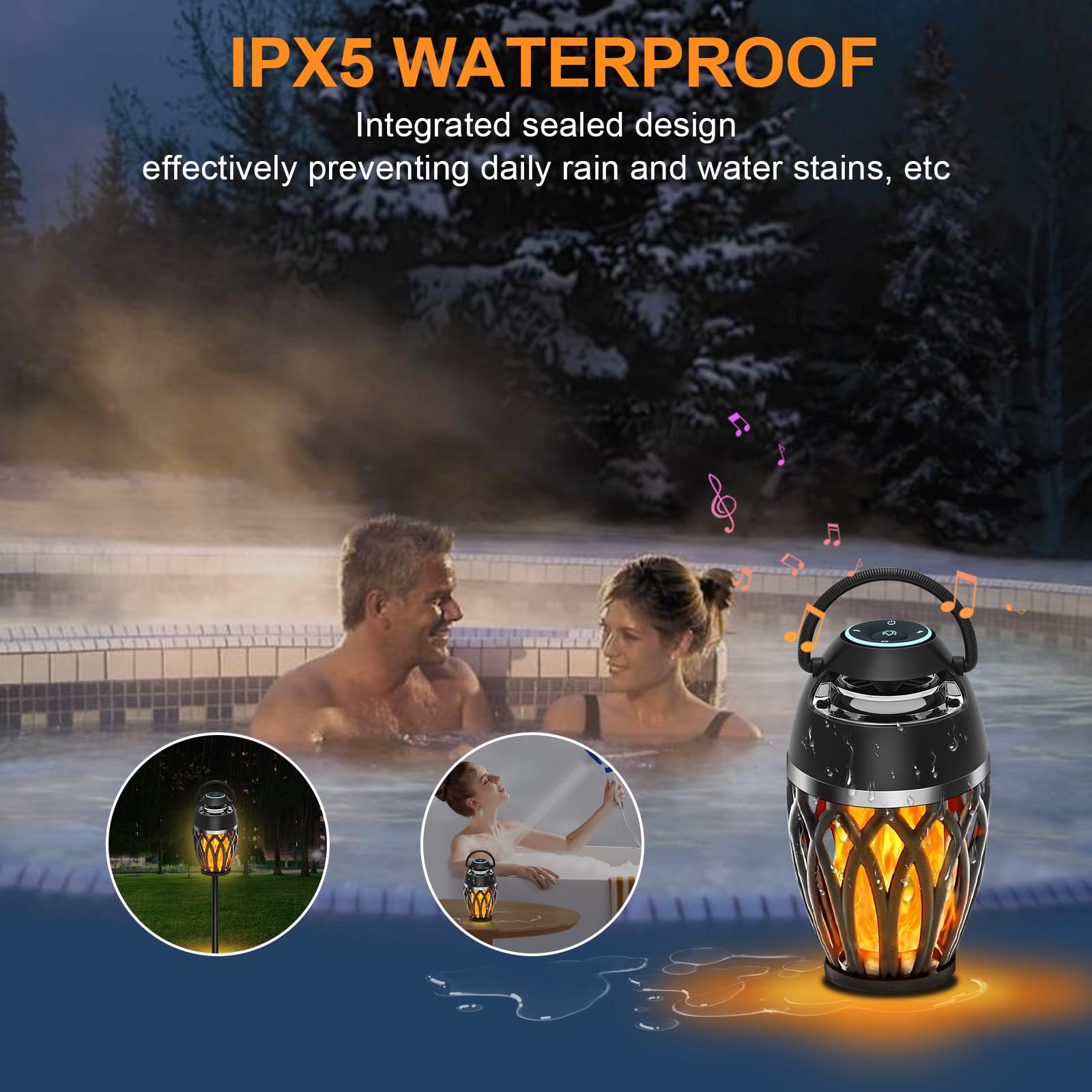 Altoparlanti da esterno con luci colorate, regalo da uomo per compleanno, altoparlante Bluetooth portatile, suono stereo HD, altoparlante per atmosfera torcia impermeabile per patio, piscina