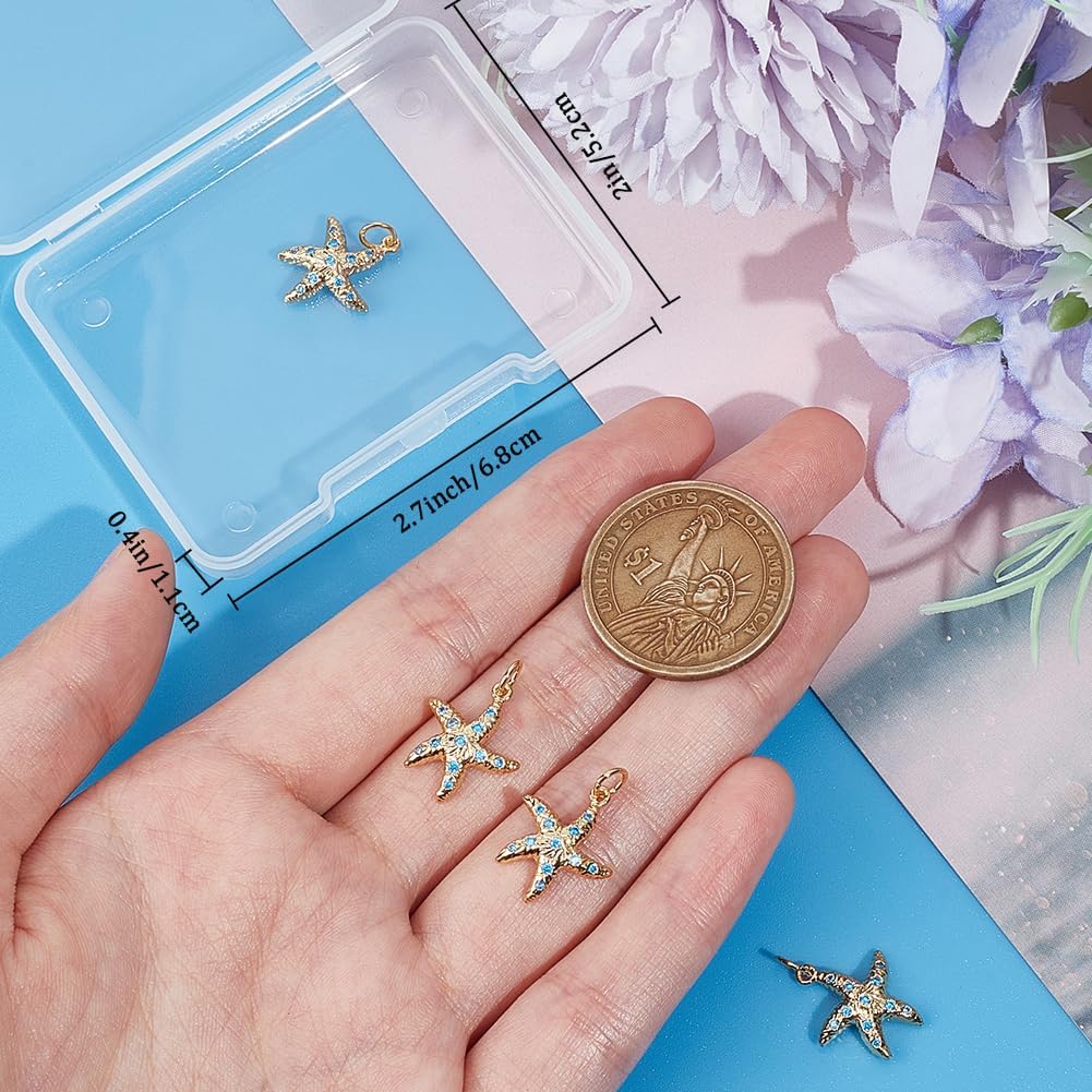 Beebeecraft 1 Box 5Pcs Cubic Zirconia Starfish Charms 18K Gold Plated Sea Stars Animal Cristal Rhinestone Pendant Charms with Jump Ring for Jewellery Making DIY Earring Necklace Bracelet Crafts