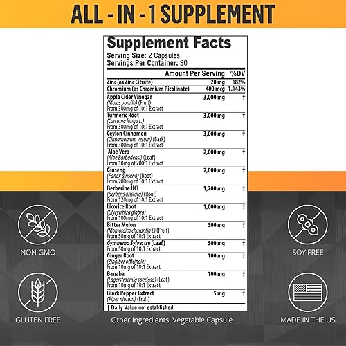 Miniatura 3 de Cápsulas de canela de Ceilán 3000 mg de cúrcuma 3000 mg de vinagre de sidra de manzana 3000 mg de ginseng 2000 mg de aloe vera 2000 mg suplemento de