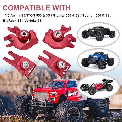 Miniatura 10 de OGRC Bloque de dirección frontal de aluminio y bloque de ruedas y cubo trasero con rodamientos de bolas, piezas de actualización para 110 Arrma