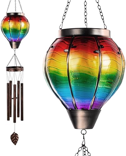 Miniatura 10 de Campanillas de viento solares para exteriores, campanilla de viento colgante de girasol, linternas solares LED campanillas de viento, campanillas