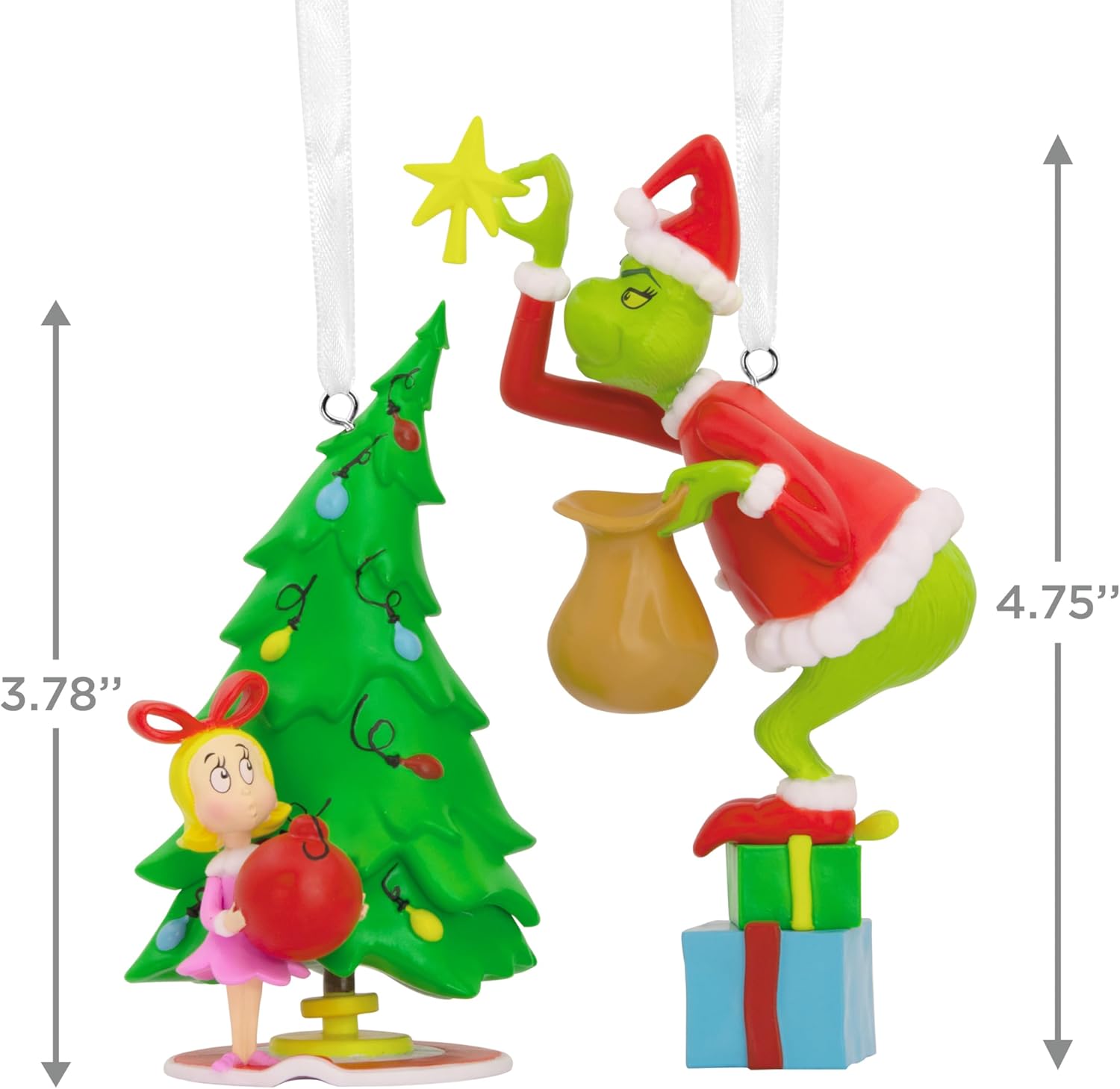 Hallmark Storied Moments, The Grinch & Cindy Lou Ornament, Dr Seuss Tree Decoration, Resin Hanging Ornament, Hanging Ornament, Gifts for Christmas