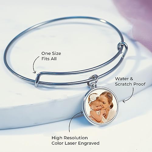 Miniatura 3 de PicturesOnGold.com Pulsera de fotos grabada expandible con imagen, talla única, pulsera circular grabada con foto, tono dorado o plateado