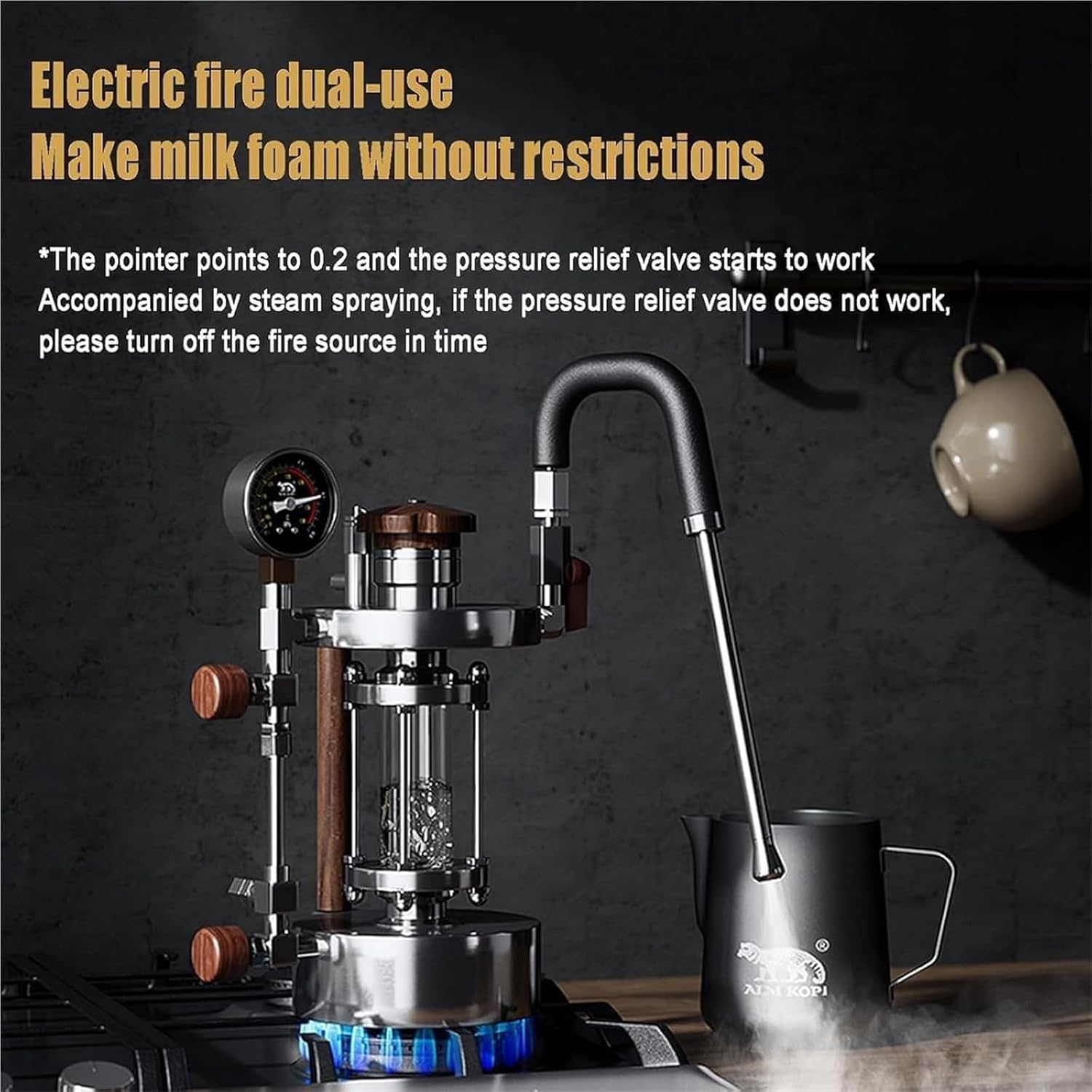 Portable Milk Frother and Steamer, Steam Milk Frother, Handheld Foam Maker, with Adjustable Hose, 700ml Chamber Capacity, Operating Pressure 1-2.5 Bar, Various Heating Methods for Foam.