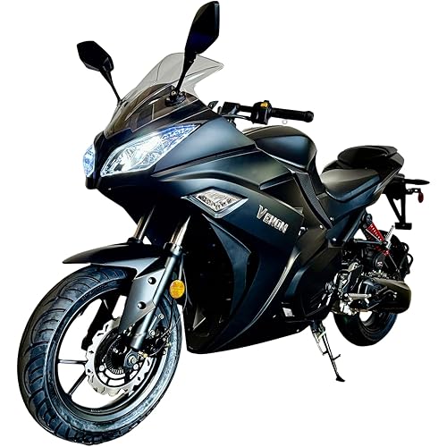 200CC AUTOMATIC MOTORCYCLE, VENOM X19 Full Size Matte Black Auto LED with NO GEARS, Front Tire: 120/70-14 Rear Tire: 140/60-14, HIGH PERFORMANCE CDI BLACK