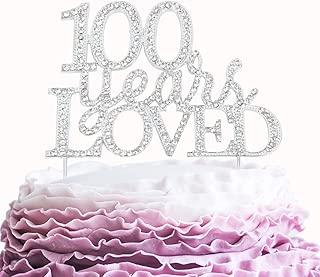 100 Years Loved Crystal Cake Topper For 100 Years Birthday Or 100th Wedding Anniversary Rhinestone Metal Party Decoration Silver - coolthings.us