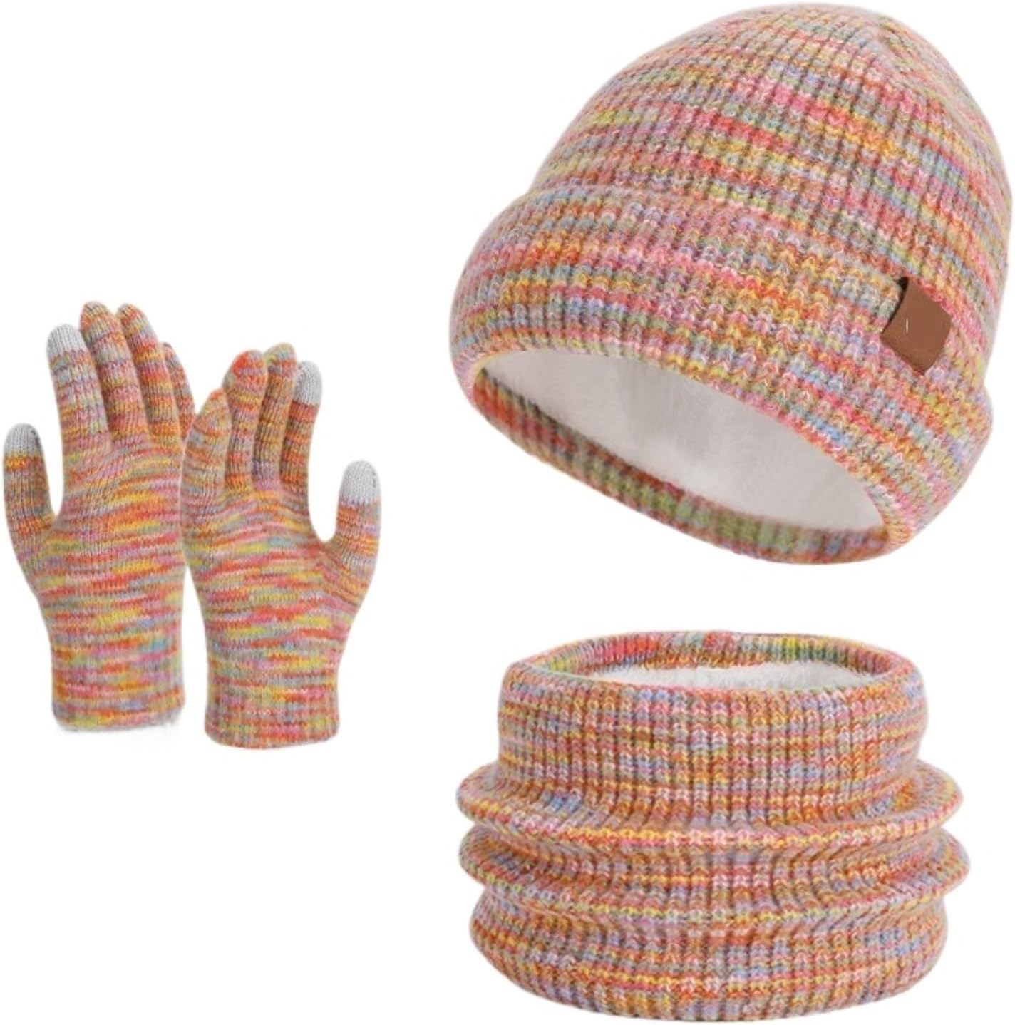 Hat Scarf Gloves Set Winter Scarf Gloves Hat Outdoor Warm Clothing Set Winter(Natural)