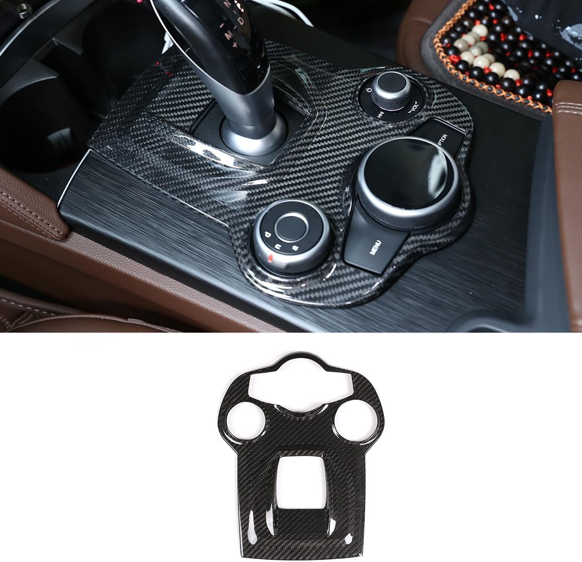 Real Carbon Fiber One-Piece Gear Shift Panel Frame for Alfa Romeo Giulia Car Interior Accessories Decorative Sticker (Black)