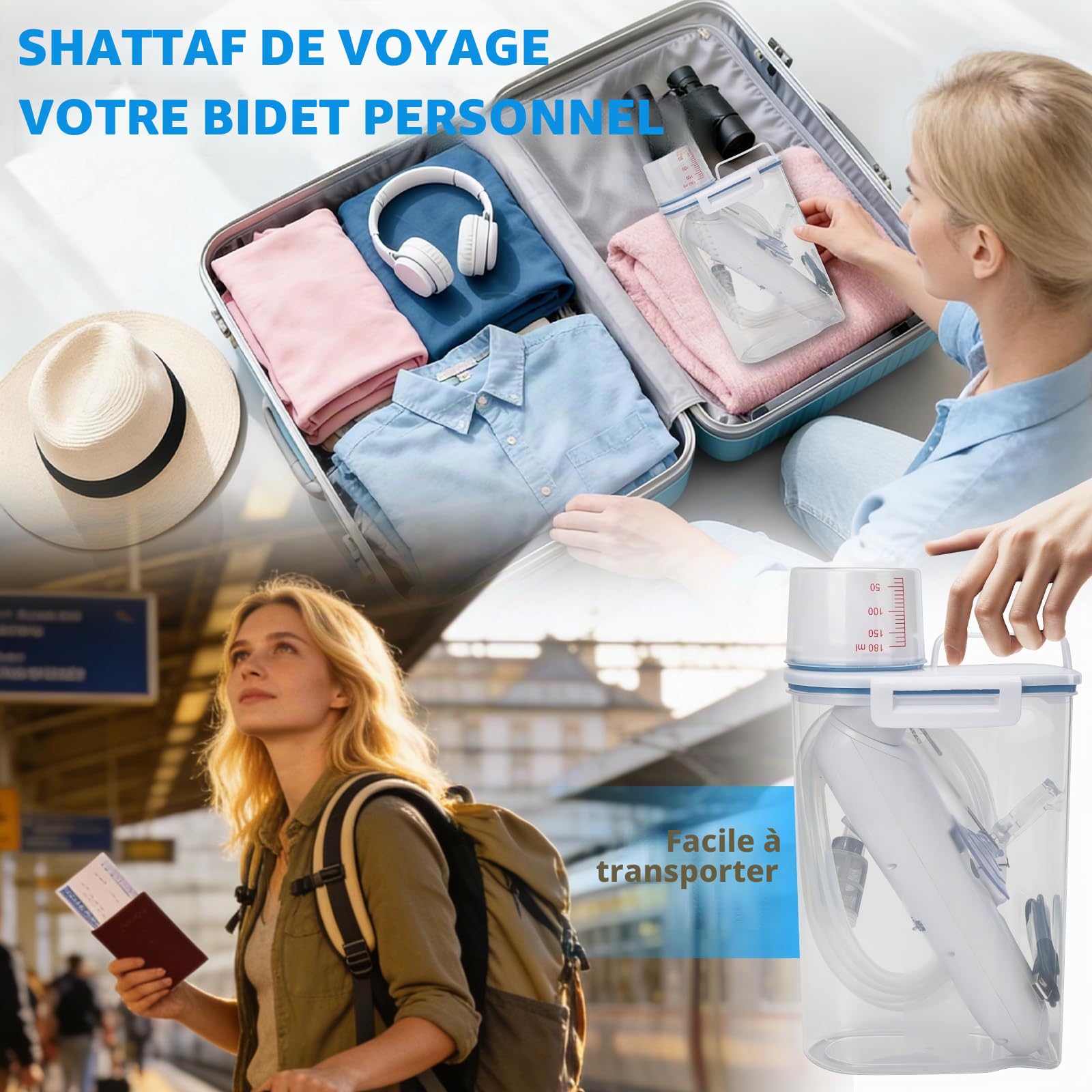 Bidet portable 2,5 l - Bidet électrique de voyage - Douchette à main pour toilettes en plein air - Bouteille de camping - Bouteille pulvérisateur à main - Bouteille périnéale pour femme et enfant