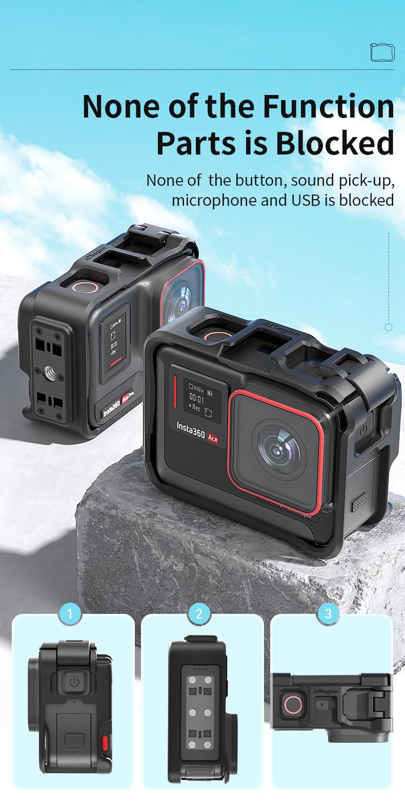 Ace Pro 2 Telaio protettivo per Insta360 Ace Pro 2, Insta360 Ace Pro, Insta360 Ace Support Gabbia per videocamera Accessori per Insta360 Ace Pro/Insta360 Ace