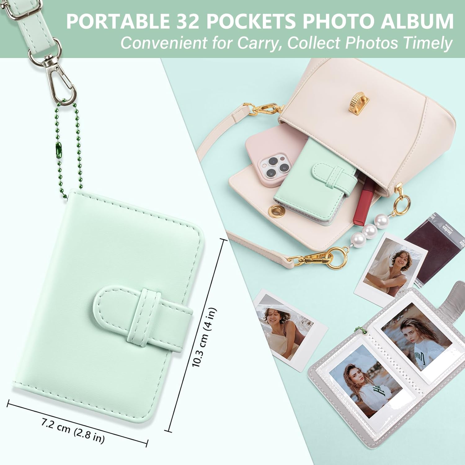 8 in 1- Camera Case and Accessories Compatible with Fujifilm Instax Mini 12, Mini 12 Case/Photo Album/Photo Frame & Stickers/Lens Filter/Selfie Mirror - Mint Green