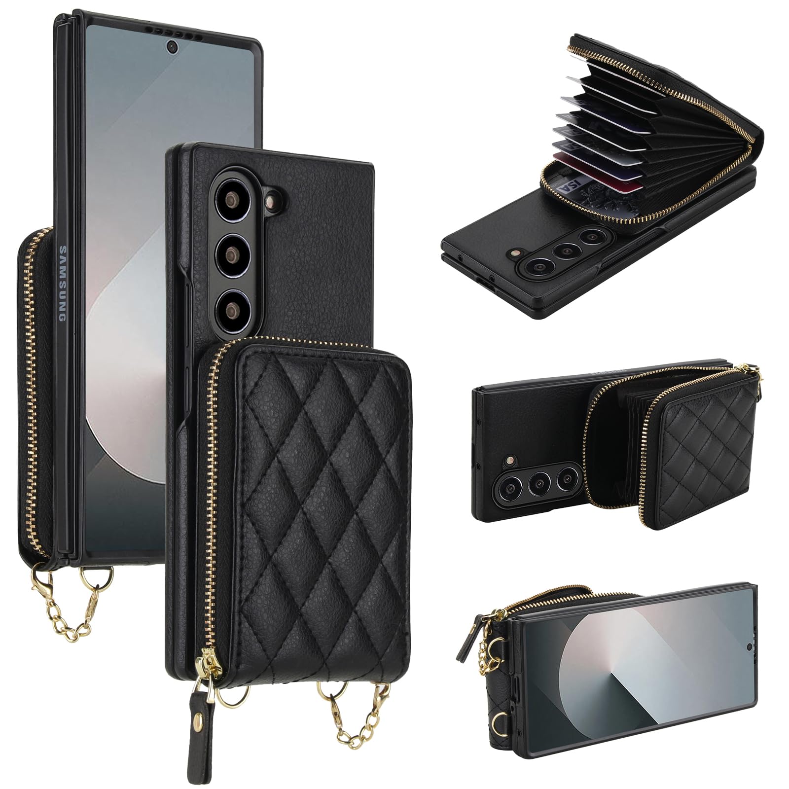 Asuwish Funda para Samsung Galaxy Z Fold 6 5G 2024 2 en 1 magnética desmontable con cierre tipo cartera con correa cruzada, bloqueo RFID, tarjetero de crédito, ZFold6, Z6, G, Fold6, ZFold 6Z, para