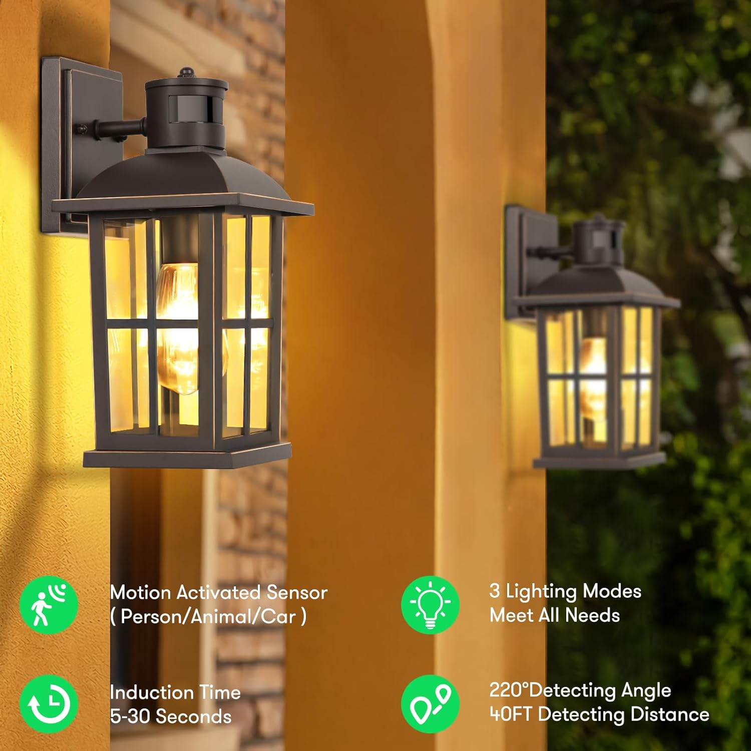 13in Motion Sensor Porch Light, Anti-Rust 100% Aluminum Dusk to Dawn Outdoor Light Fixtures, Exterior Wall Lantern Sconce Lighting Brown, Outside Lights for House Wall Mount for Entryway Garage