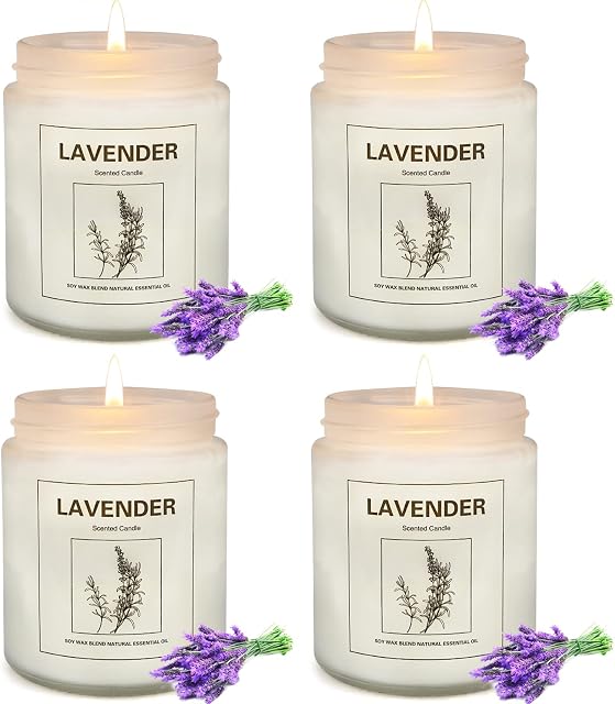 4 Pack Candles for Home Scented, YMing Aromatherapy Jar Lavender Candles for Home, 28 Oz Lavender Candle, Natural Soy Wax Candles, Scented Candles Gifts Set for Women, Mother's Day, Valentines Day