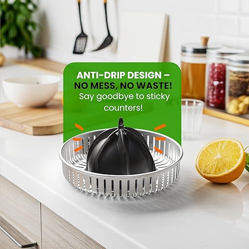 Miniatura 7 de Eurolux Exprimidor eléctrico de cítricos de acero inoxidable Exprimidor de jugo de naranja de un solo toque manos libres para naranjas, limones y