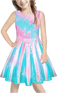 Vestido infantil para meninas, sem mangas, estampa bonita, evasê, vestido de verão, solto, redondo, para meninas