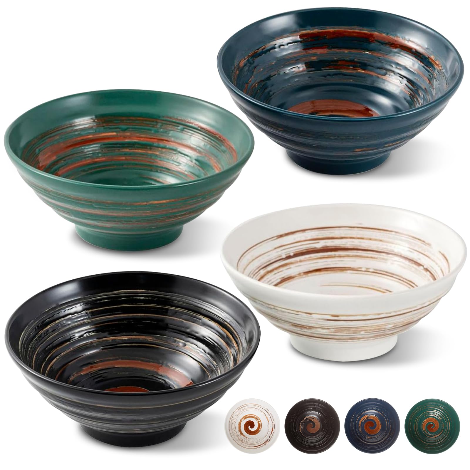 Juego de 4 cuencos de ramen, cuenco de cerámica de 1000 ml, cuencos japoneses, cuencos de cereales, cuencos para aperitivos, cuencos chinos, para ensalada, udon, soba, pasta, fideos de arroz (8