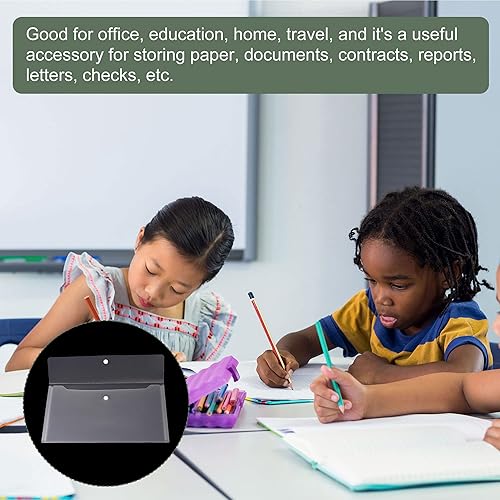 Miniatura 5 de YOKIVE Paquete de 5 carpetas de archivos, tamaño A4, bolsas de plástico para documentos con botón a presión, ideal para oficina (transparente mate)