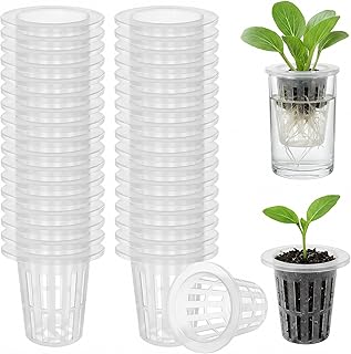 HEMOTON 50 Stück Hydrokultur Netztöpfe, 7cm Hydrokultur Pflanzen Net Mesh Topf Pot, Kunststoff Anzuchttöpfe Pflanzkörbe für Hydroponics Supplies, Nursery Net Cups, Weiß