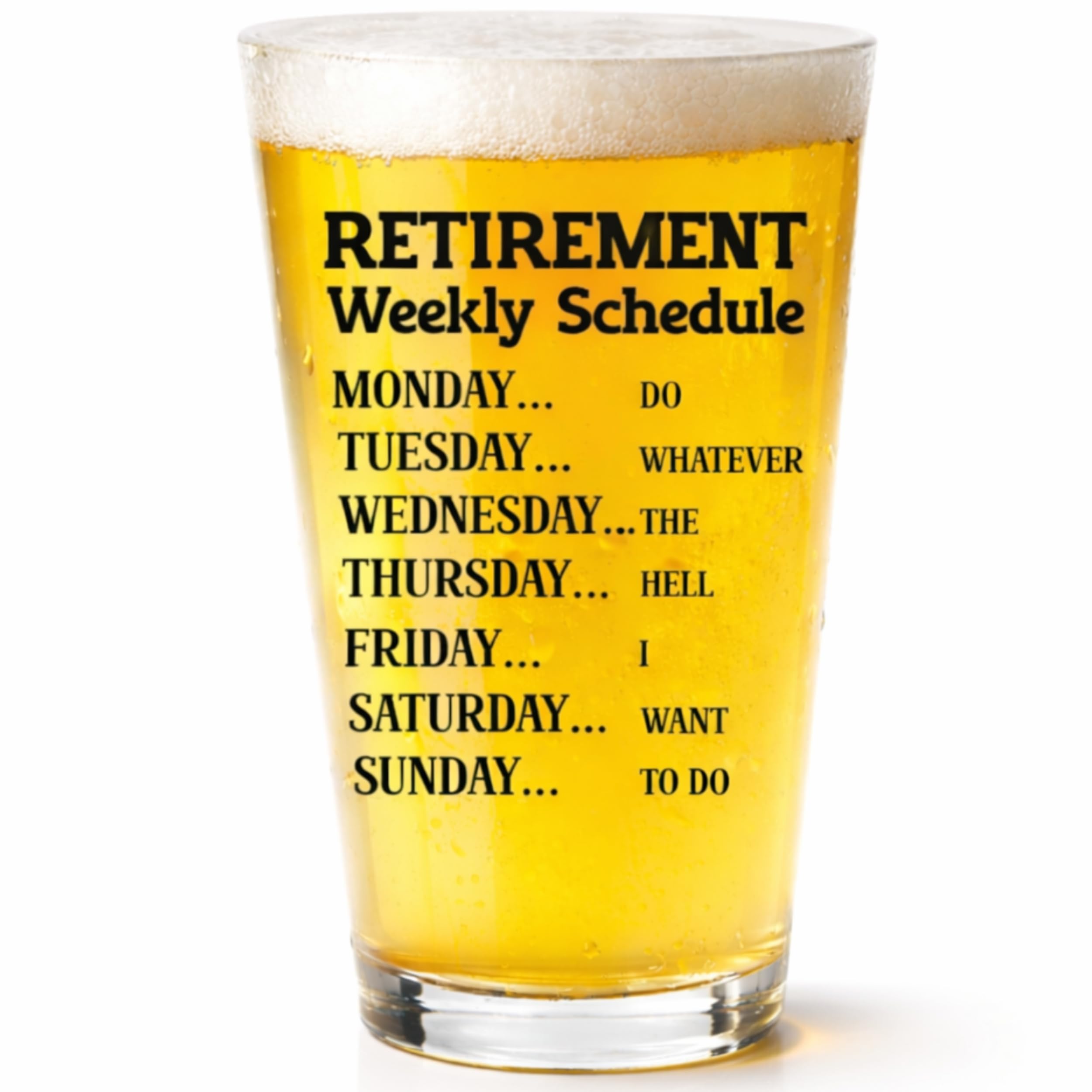 Regalos de jubilación para hombres, vaso de cerveza de calendario semanal de jubilación, divertido vaso de cerveza único regalo de jubilación para papá, abuelo, amigos, familia y compañeros de