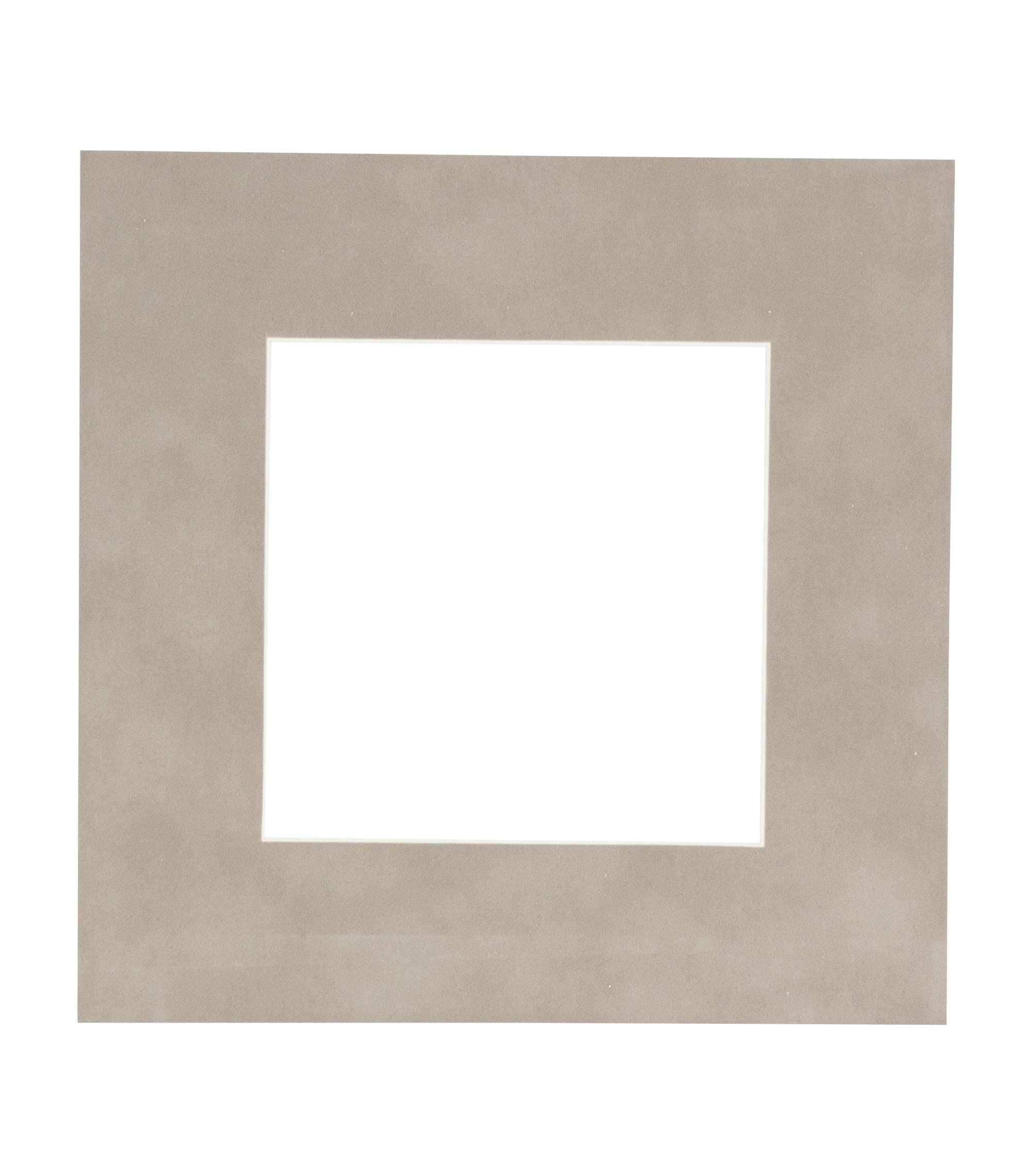 10x10 Mat Bevel Cut for 6x6 Photos - Precut Light Grey Suede Square Shaped Photo Mat Board Opening - Acid Free Matte to Protect Your Pictures - Bevel Cut for Family Photos, Pack of 1 Matboard Show Kit