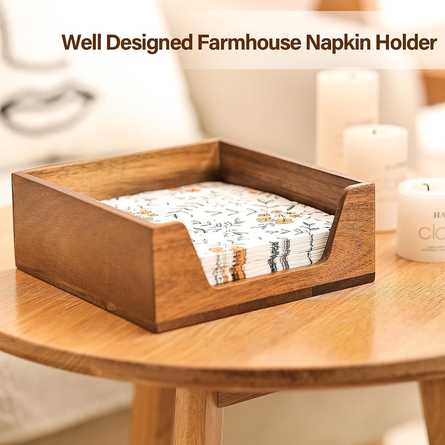 Napkin Holder for Table with Side Large Opening, Farmhouse Style