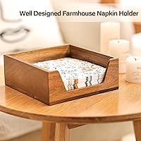Vista 5 de Napkin Holder for Table, Wooden Napkin Dispenser with Side Large Opening for Paper Napkins, Farmhouse Style Square Napkin Holder, Home Kitchen Marrón