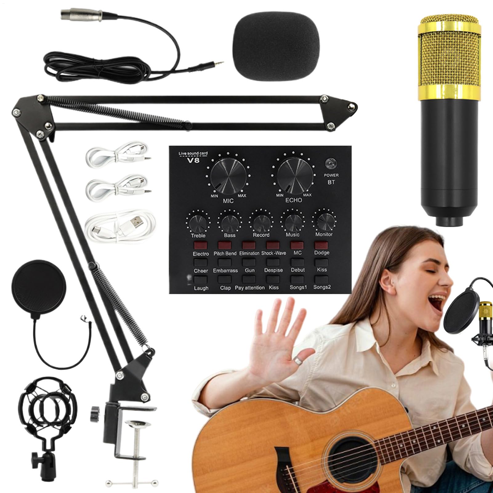Kit di schede audio live streaming con supporto per microfono | Kit completo Plug and Play per accessori per studio di registrazione, registrazione, live streaming, telefono, PC